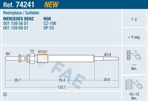 FAE 74241 - Свеча накаливания parts5.com