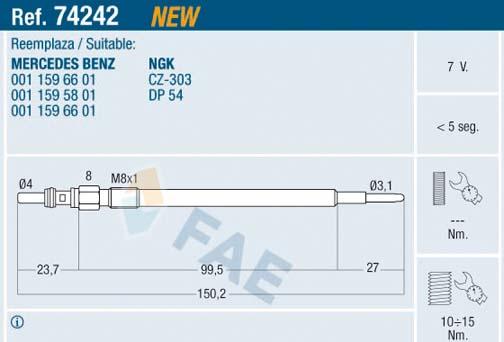 FAE 74242 - Свеча накаливания parts5.com