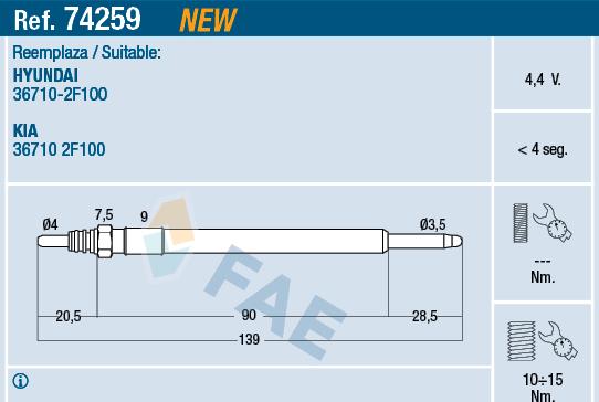 FAE 74259 - Свеча накаливания parts5.com