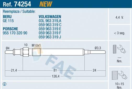 FAE 74254 - Свеча накаливания parts5.com