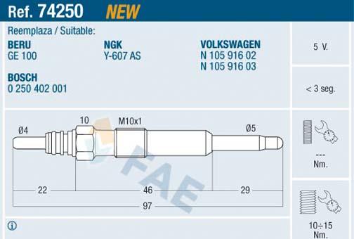 FAE 74250 - Свеча накаливания parts5.com