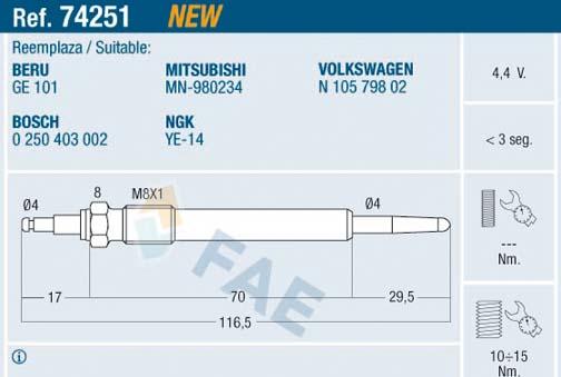 FAE 74251 - Свеча накаливания parts5.com