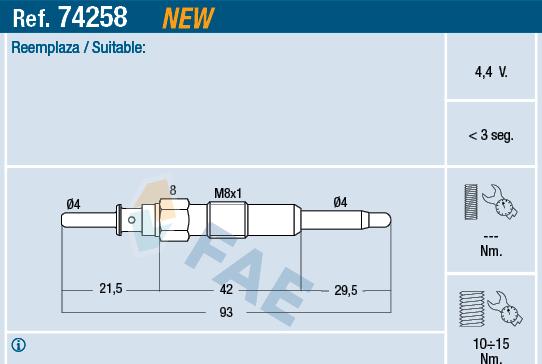 FAE 74258 - Свеча накаливания parts5.com