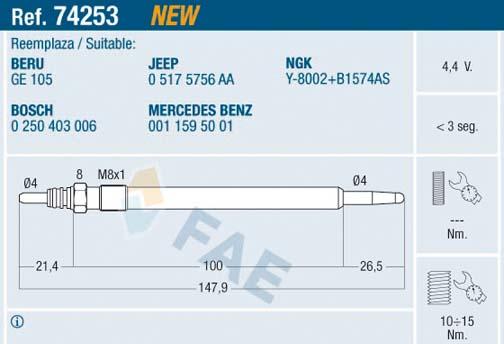 FAE 74253 - Свеча накаливания parts5.com