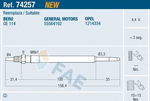 FAE 74257 - Свеча накаливания parts5.com