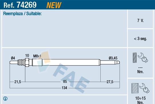 FAE 74269 - Свеча накаливания parts5.com