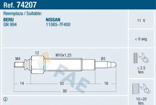 FAE 74207 - Свеча накаливания parts5.com