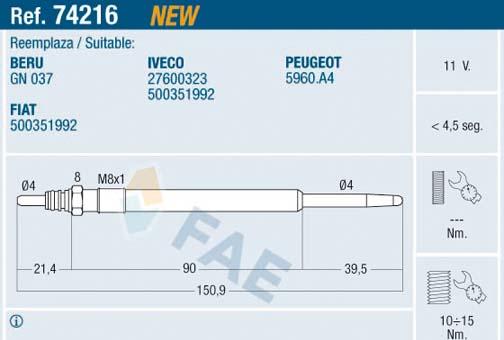 FAE 74216 - Свеча накаливания parts5.com