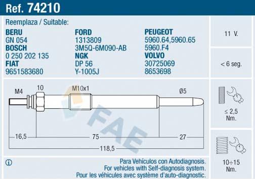 FAE 74210 - Свеча накаливания parts5.com