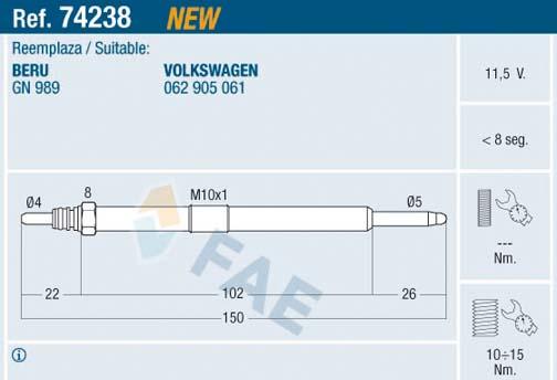 FAE 74238 - Свеча накаливания parts5.com