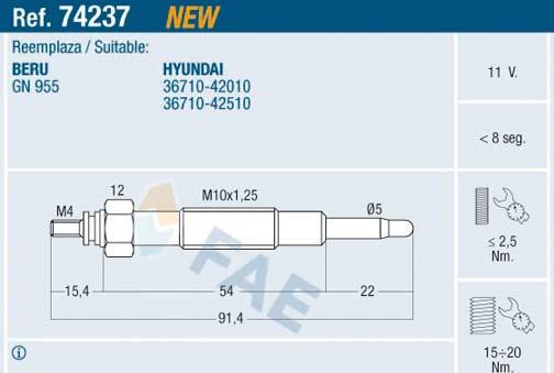 FAE 74237 - Свеча накаливания parts5.com