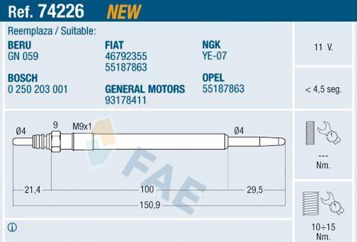 FAE 74226 - Свеча накаливания parts5.com