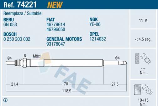 FAE 74221 - Свеча накаливания parts5.com