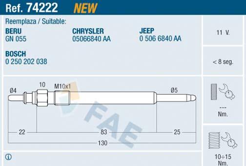 FAE 74222 - Свеча накаливания parts5.com