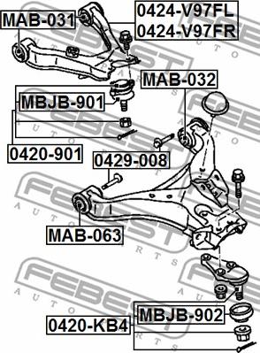 Febest MAB-032 - Сайлентблок, рычаг подвески колеса parts5.com