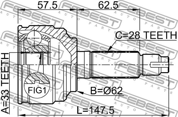 Febest 0510-052 - Шарнирный комплект, ШРУС, приводной вал parts5.com