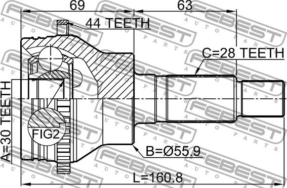 Febest 0510-CX7A44R - Шарнирный комплект, ШРУС, приводной вал parts5.com