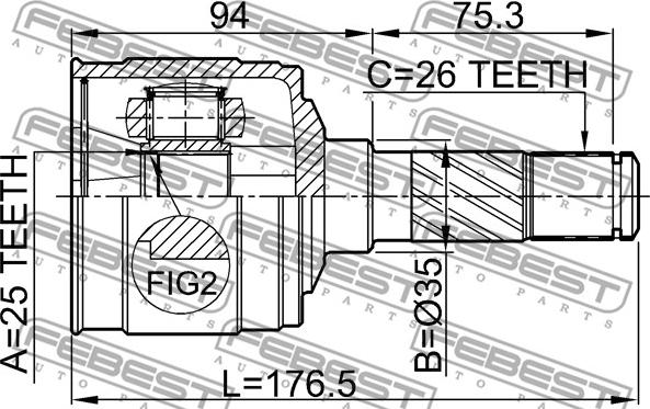 Febest 0511-B25RH - Шарнирный комплект, ШРУС, приводной вал parts5.com