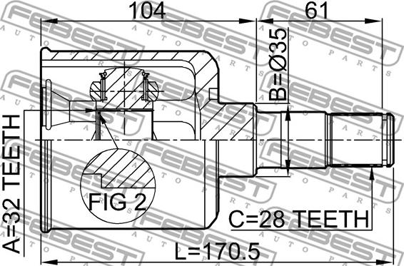 Febest 0511-M6MTLH - Шарнирный комплект, ШРУС, приводной вал parts5.com