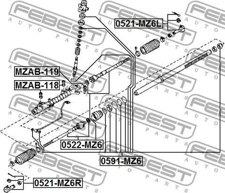 Febest 0521-MZ6R - Наконечник рулевой тяги, шарнир parts5.com