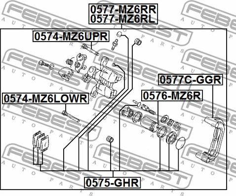 Febest 0577C-GGR - Комплект поддержки корпуса скобы тормоза parts5.com