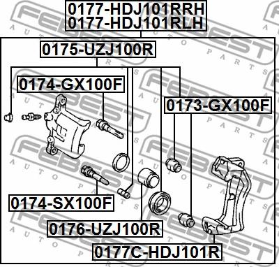 Febest 0175-UZJ100R - Ремкомплект, тормозной суппорт parts5.com