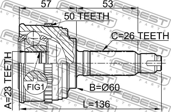 Febest 0310-058A50 - Шарнирный комплект, ШРУС, приводной вал parts5.com