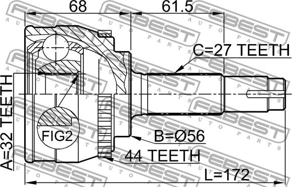 Febest 0210-057A44 - Шарнирный комплект, ШРУС, приводной вал parts5.com