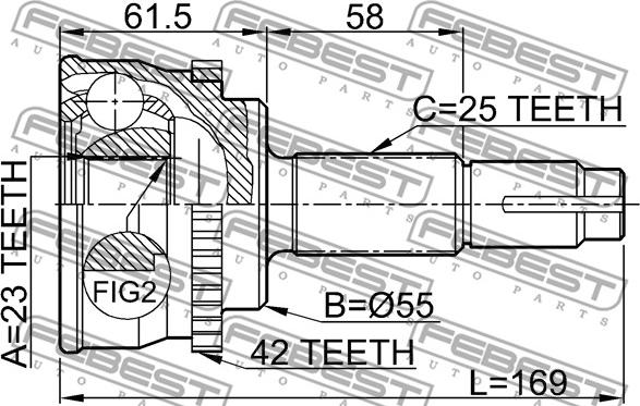 Febest 0210-017A42 - Шарнирный комплект, ШРУС, приводной вал parts5.com