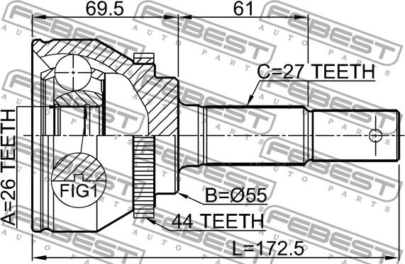 Febest 0210-N16A44 - Шарнирный комплект, ШРУС, приводной вал parts5.com