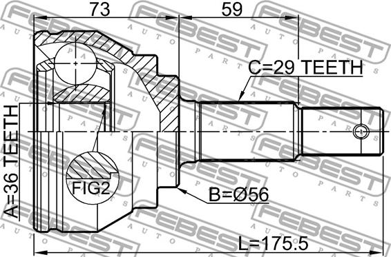 Febest 0210-V42 - Шарнирный комплект, ШРУС, приводной вал parts5.com