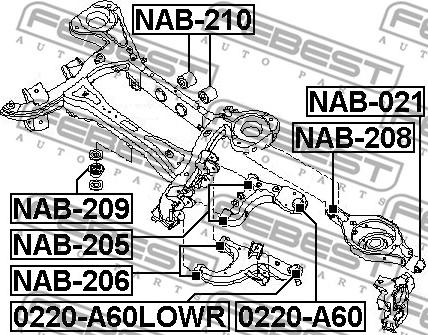 Febest NAB-205 - Сайлентблок, рычаг подвески колеса parts5.com