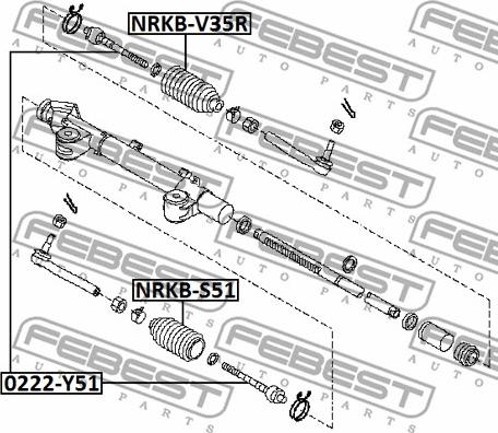 Febest 0222-Y51 - Осевой шарнир, рулевая тяга parts5.com