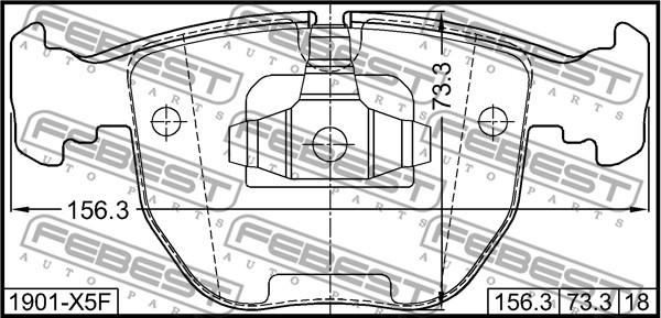 Febest 1901-X5F - Тормозные колодки, дисковые, комплект parts5.com