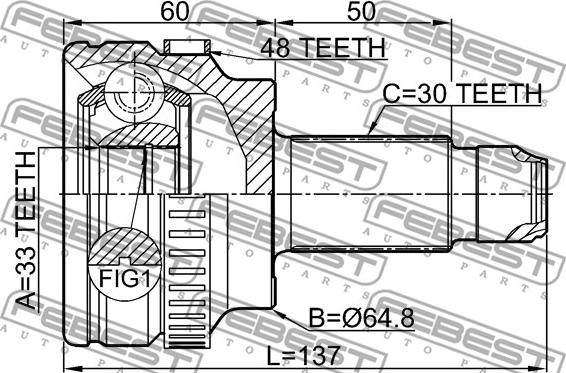 Febest 1910-E60A48 - Шарнирный комплект, ШРУС, приводной вал parts5.com