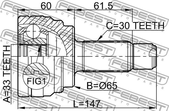 Febest 1910-E70 - Шарнирный комплект, ШРУС, приводной вал parts5.com