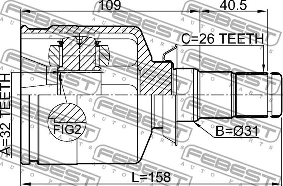 Febest 1911-R58LH - Шарнирный комплект, ШРУС, приводной вал parts5.com