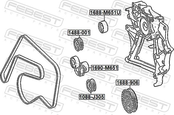 Febest 1688-OM651U - Направляющий ролик, поликлиновый ремень parts5.com