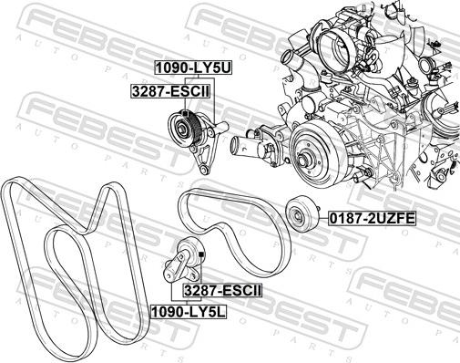 Febest 1090-LY5U - Натяжитель, поликлиновый ремень parts5.com