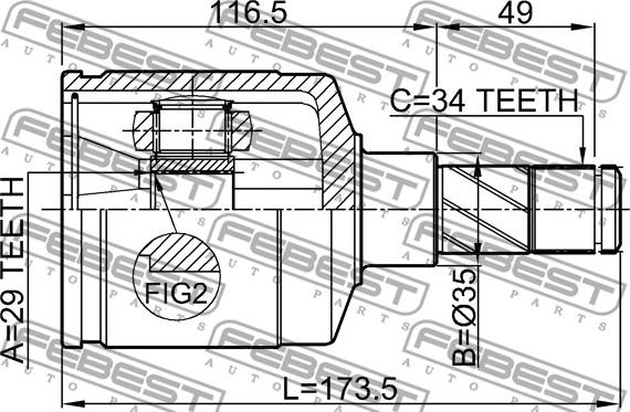 Febest 1111-ESP - Шарнирный комплект, ШРУС, приводной вал parts5.com