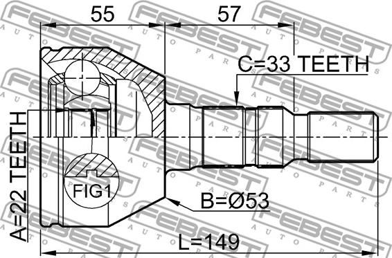 Febest 1810-ZAF - Шарнирный комплект, ШРУС, приводной вал parts5.com