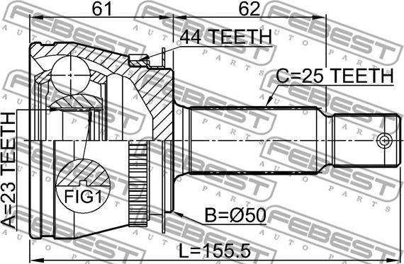 Febest 1210-LANA44 - Шарнирный комплект, ШРУС, приводной вал parts5.com