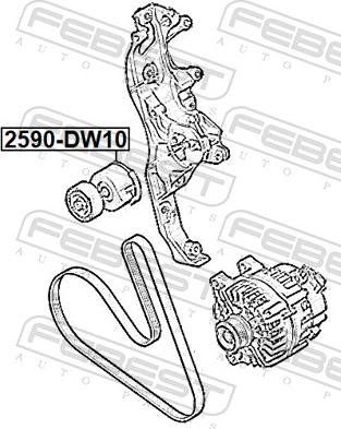 Febest 2590-DW10 - Натяжитель, поликлиновый ремень parts5.com