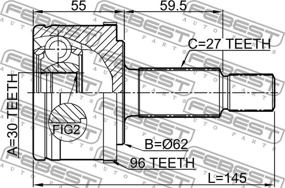 Febest 2010-MAGA96 - Шарнирный комплект, ШРУС, приводной вал parts5.com