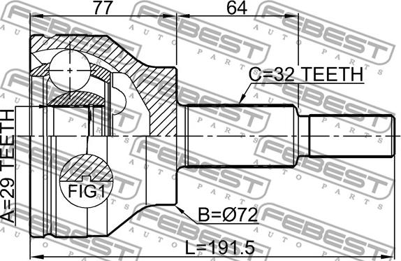 Febest 2010-WD14F - Шарнирный комплект, ШРУС, приводной вал parts5.com