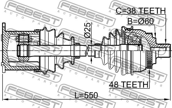 Febest 2114-GAL - Полуосевой вал, дифференциал parts5.com