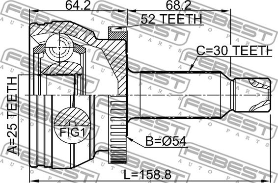 Febest 2210-XM12A52 - Шарнирный комплект, ШРУС, приводной вал parts5.com