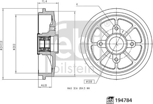 Febi Bilstein 194784 - Тормозной барабан parts5.com