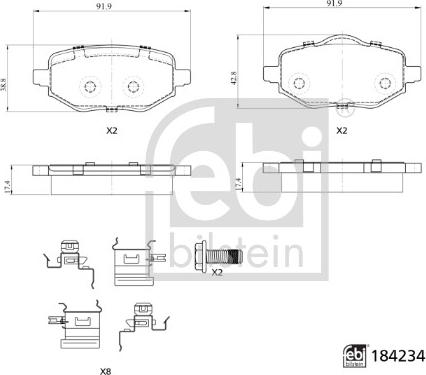 Febi Bilstein 184234 - Тормозные колодки, дисковые, комплект parts5.com