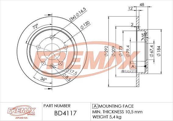 FREMAX BD-4117 - Тормозной диск parts5.com